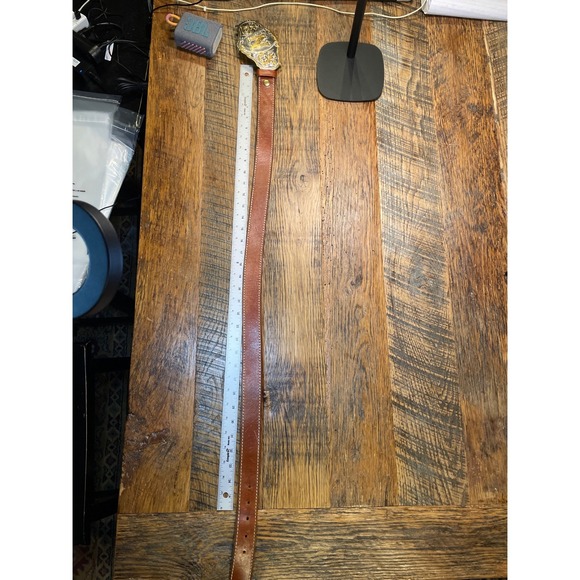 Vintage Alpaca Western Cowboy Belt Buckle Initial N Silver Gold Triple K Leather - Picture 6 of 8